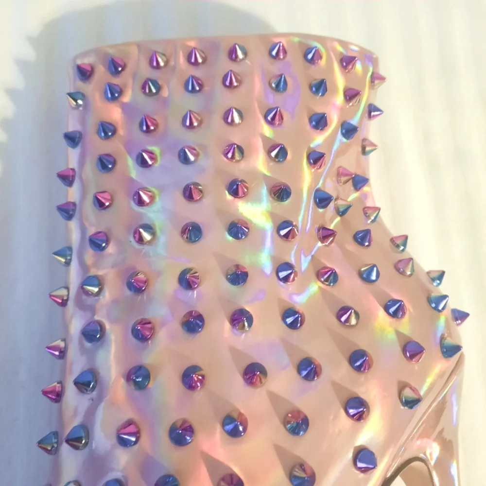 Pink Studded Stiletto Ankle Boots Size 8.5